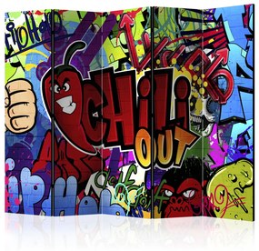 Paravento separè Chili out - graffiti colorati con scritte in inglese e peperoncino