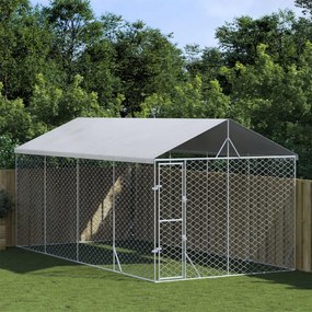 Cuccia Cani Da Esterno Tetto Argento 3x6x2,5 M Acciaio Zincato /