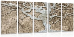 Quadri 5 pezzi – Albero astratto su legno in tonalità beige
