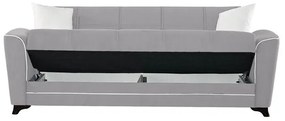 Divano letto 3 posti in vellutino grigio con contenitore 232x85xH.90 cm