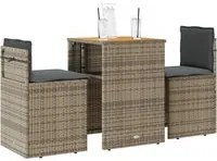 Set da Bistr 3 pz con Cuscini Grigio in Polyrattan 4003876