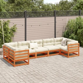 Set divani giardino 7 pz con cuscini marrone cera massello pino