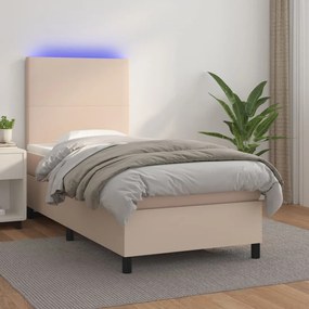 Giroletto Molle Materasso E Led Cappuccino 90x200 Cm Similpelle /