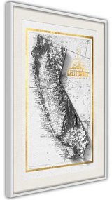 Poster  Raised Relief Map: California  Cornice Quadri Cornice nera con pass-partout, Larghezza x Altezza Home decor 30x45