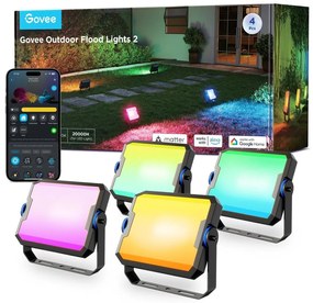 Govee - Set da 4 proiettori LED RGBICWW dimmerabili, 24W, 230V, IP66, compatibili con Matter e Wi‑Fi