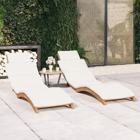 Lettini Prendisole 2 Pz Con Cuscini İn Legno Massello Di Teak /