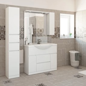 Mobile bagno da terra con lavabo L 100 x H 190 x P 33.5 cm bianco lucido, 2 ante 1 cassetto per vasca centrale Elise