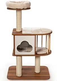 Costway Albero tiragraffi per gatti, Torre di legno con piattaforma tiragraffi e cuscini lavabili