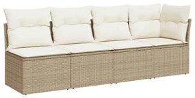 Divano da Giardino con Cuscini a 4 Posti Beige in Polyrattan