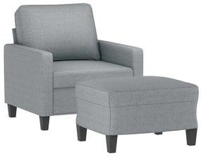Poltrona con poggiapiedi grigio chiaro 60 cm in tessuto