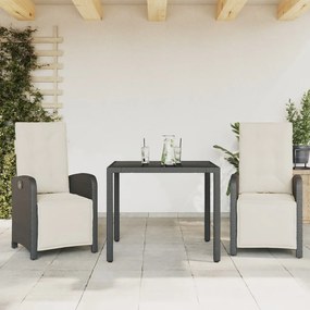 Set Da Bistrò 3 Pz Con Cuscini Nero İn Polyrattan /