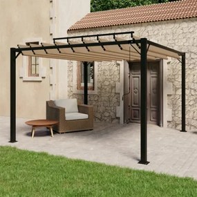 Gazebo con Tetto a Lamelle 3x3 m in Tessuto Tortora e Alluminio