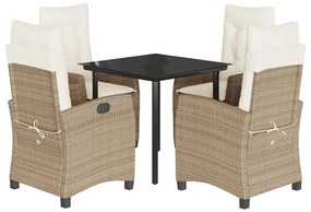 Set da Pranzo da Giardino 5 pz con Cuscini Beige in Polyrattan