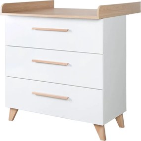 Cassettiera per bambini bianca con effetto rovere con fasciatoio 88,5x99x76 cm Léon – Roba