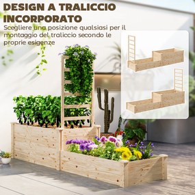 Fioriera Rialzata con Grigliato per Rampicanti e Divisorio 222x63x132 cm in Legno di Abete...