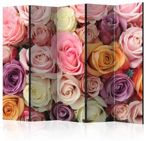 Paravento design Pastel Roses II (5 pezzi) - romantico bouquet di fiori colorati