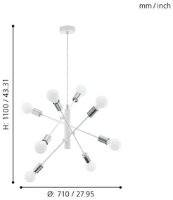 Eglo 98017 - Lampadario a sospensione con filo GRADOLI 8xE27/60W/230V bianco