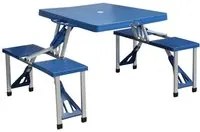 Set pieghevole tavolo blu con 4 sgabelli struttura in acciaio e gambe in alluminio