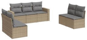 Set divani da giardino 7 pz con cuscini beige in polyrattan