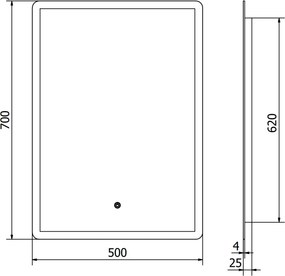 Mexen Navia specchio da bagno retroilluminato 50 x 70 cm, LED 6000K, antiappannamento - 9803-050-070-611-00