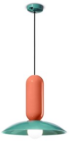 Lampadario Vintage Decò Pau Ceramica Turchese E Arancio Pokè 1 Luce E27