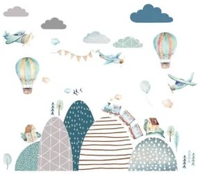 Adesivi murali per bambini - Palloncini blu e colline | Inspio