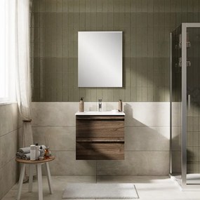 Mobile Linea L60 H55 P45 in laminato rovere cotto 2 cassetti a chiusura ammortizzata e lavabo in ceramica vasca centrale