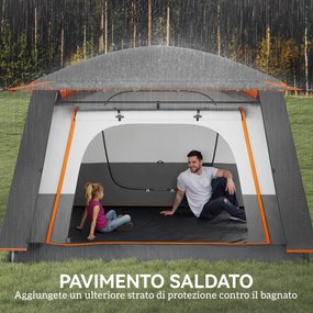 Tenda da Campeggio Impermeabile e UPF 30+ 430x305x195 cm per 4-6 Persone con 2 Stanze Grigio...