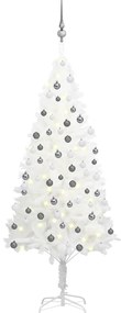 Albero di Natale Artificiale Preilluminato con Palline, Albero di Natale Preilluminato con Palline Bianco 150 cm III