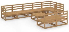 Set Divani da Giardino 9 pz Miele in Legno Massello di Pino