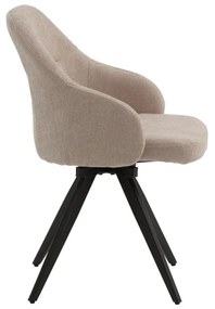 Set di sedie girevoli COVENT in tessuto beige e gambe in metallo nero, con braccioli