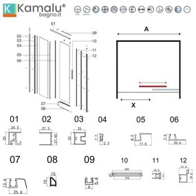 Kamalu - porta doccia 100 cm colore nero vetro 6mm altezza 200h | kla4000n