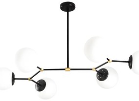 Lampadario 6 sfere L. 100 x H. 52 cm in Metallo Nero e Bianco - DAMAR
