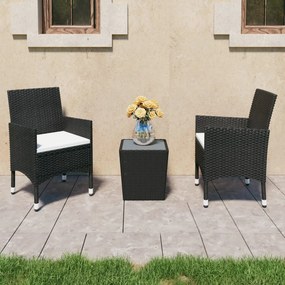 Set Da Bistrot Per Giardino 3 Pz İn Polyrattan E Vetro Nero /