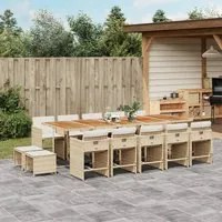 Set da Pranzo da Giardino 15 pz con Cuscini Beige in Polyrattan 3277947