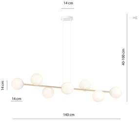 Sospensione Contemporanea Rhiannon 8 Luci In Acciaio Bianco E Oro E Vetro Bianco