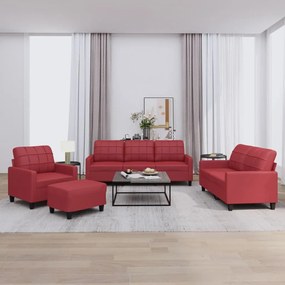 Set Di Divani 4 Pz Con Cuscini Rosso Vino İn Similpelle /