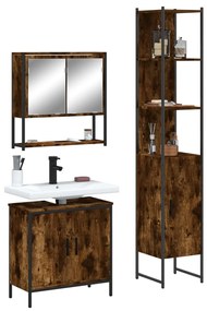 Set Mobili Da Bagno 3 Pz Rovere Fumo İn Legno Multistrato /