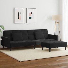 Divano Letto A 2 Posti Con Poggiapiedi Nero İn Velluto /