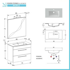 Mobile bagno sospeso 80 cm Smart grigio legno/lava con specchio