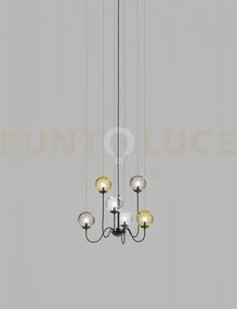 Puppet sospensione 6p multicolore 1 nero opaco 6 luci attacco g9
