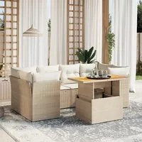 Set Divani da Giardino 7 pz con Cuscini Beige in Polyrattan 3270687