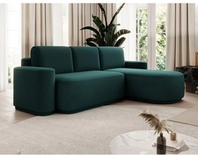 Divano angolare verde allungabile/con contenitore (con penisola a destra/con chaise lounge) e rivestimento in ciniglia Aurumm – ELTAP