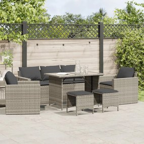 Set divano da giardino 6pz con cuscini grigio chiaro polyrattan