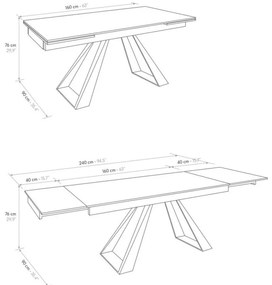 Tavolo AJACCIO in vetroceramica effetto marmo nero con gambe a piramide in metallo antracite, allungabile 160&#215;90 cm &#8211; 240&#215;90 cm