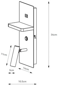 Markslöjd 109018 - Lampada da parete LED CARICA con mensola e porta USB 4W/230V, nero
