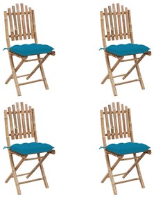 Set da pranzo da giardino 5 pz pieghevole con cuscini in bambù
