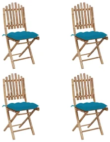Set da pranzo da giardino 5 pz pieghevole con cuscini in bambù