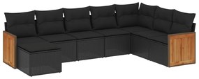 Set divani da giardino con cuscini 8 pz nero in polyrattan