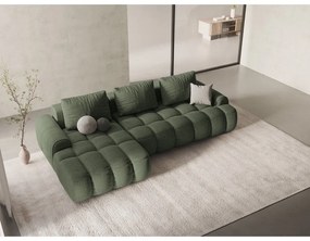 Divano angolare verde allungabile/con contenitore (con penisola a sinistra/con chaise lounge) Linz – Cosmopolitan Design